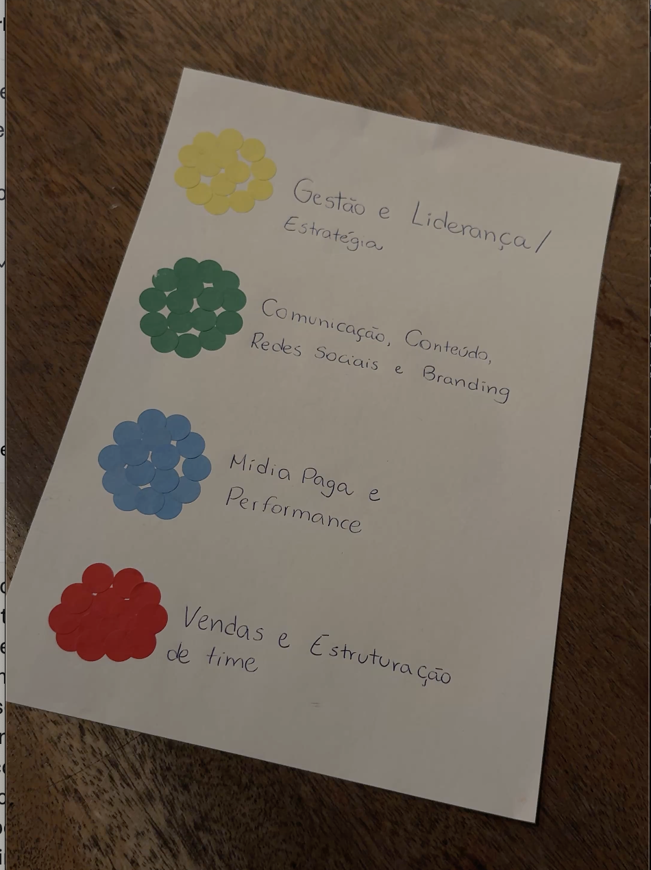Bolinhas coloridas representando áreas de domínio dos membros