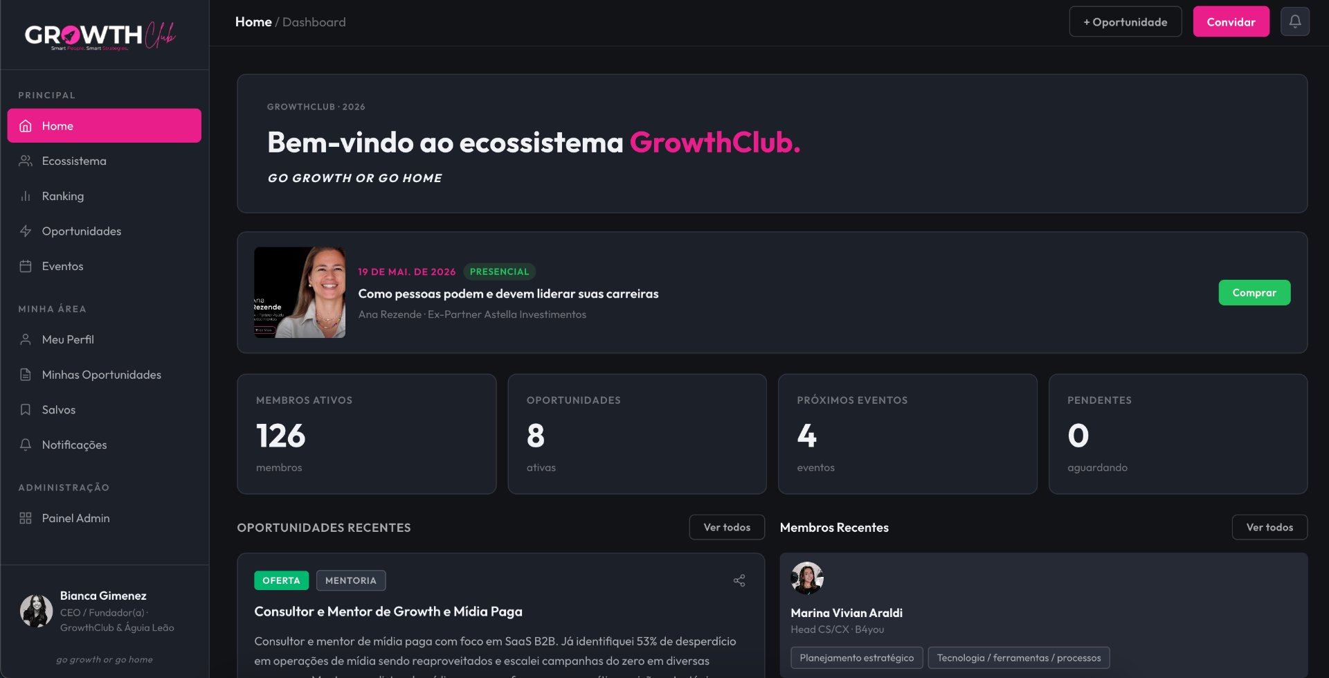 A plataforma sugere quem você precisa conhecer.